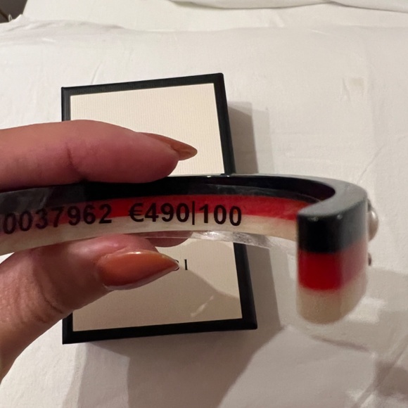 GUCCI Sylvie Web BRACELET Vintage PEARL Stud BEE Logo Italy L - Picture 5 of 5